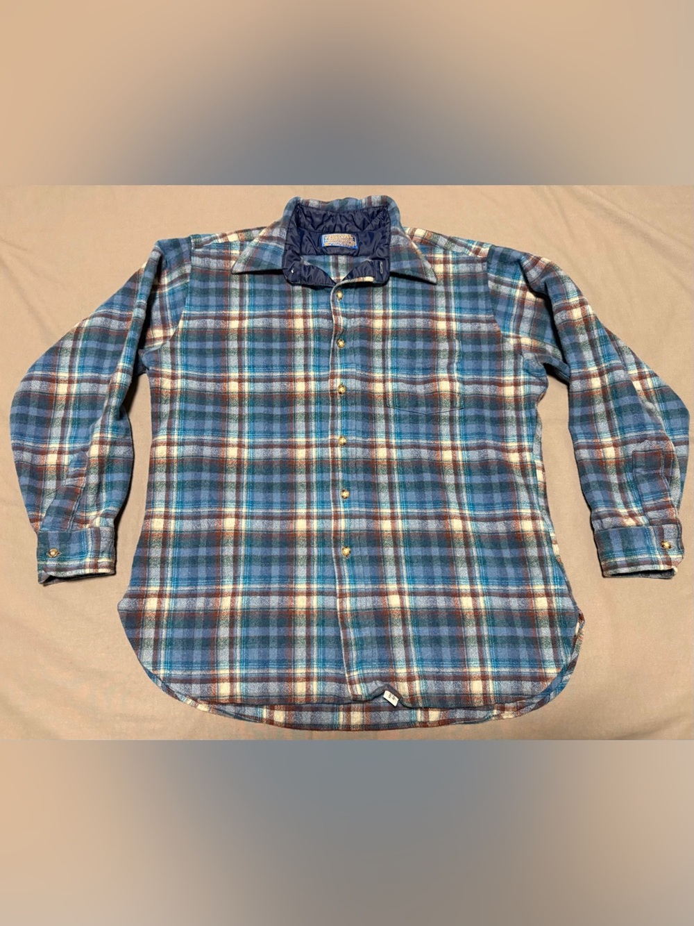 Vintage Pendleton Blue Plaid Virgin Wool Flannel Shirt Women’s XL Made In USA